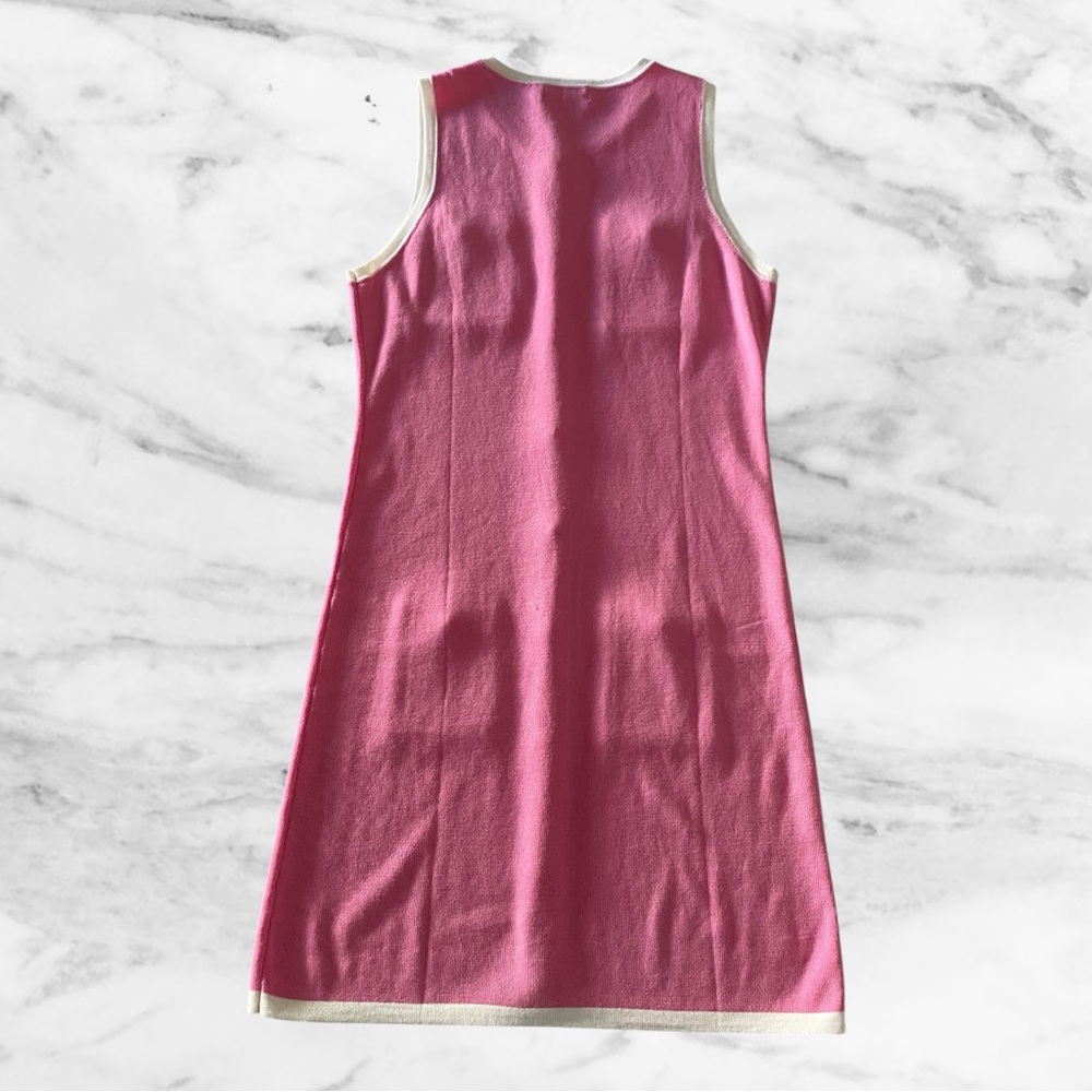 Work Dress Sleeveless Knit Dress - Pink & White Pearl Button, Size M ๐ธ๐ Brunch - Picture 5 of 8
